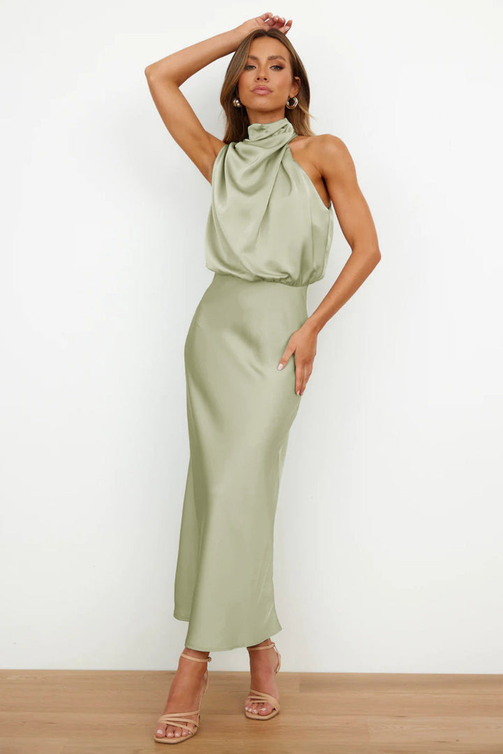 Nukka | Elegant Satin Halter Dress – Graceful & Chic