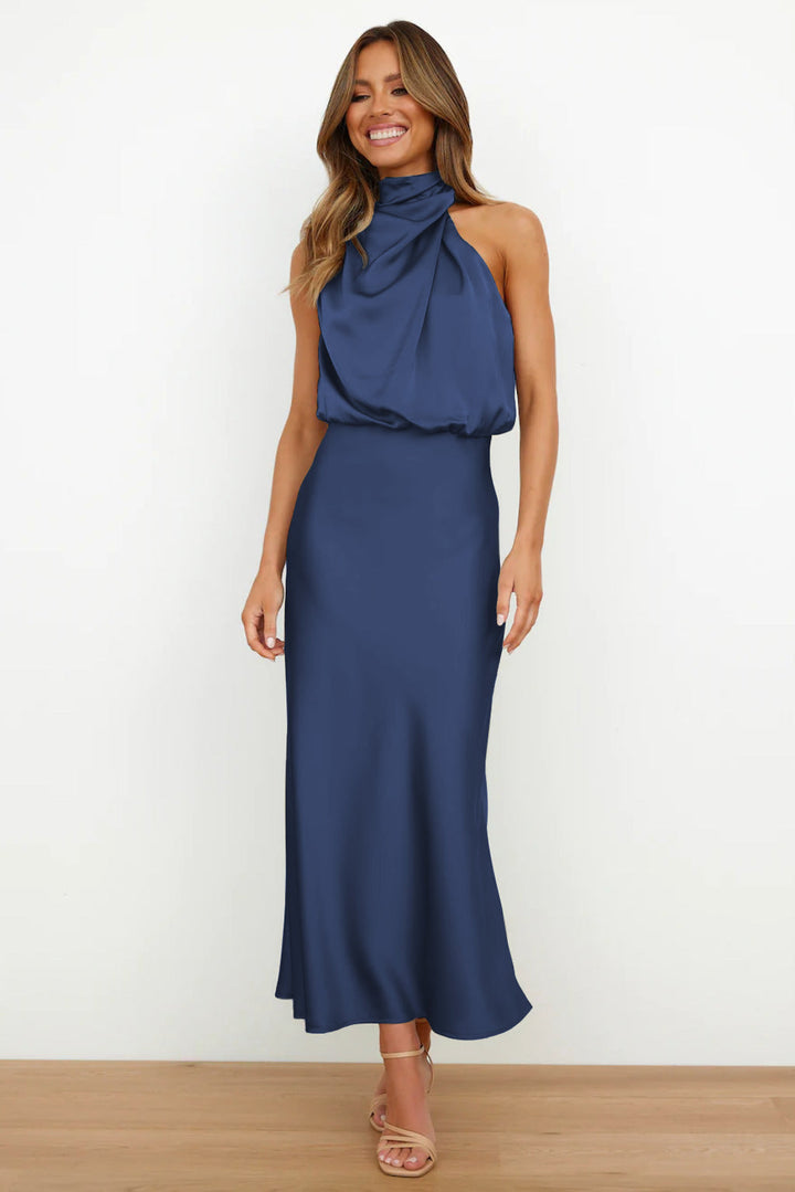 Nukka | Elegant Satin Halter Dress – Graceful & Chic