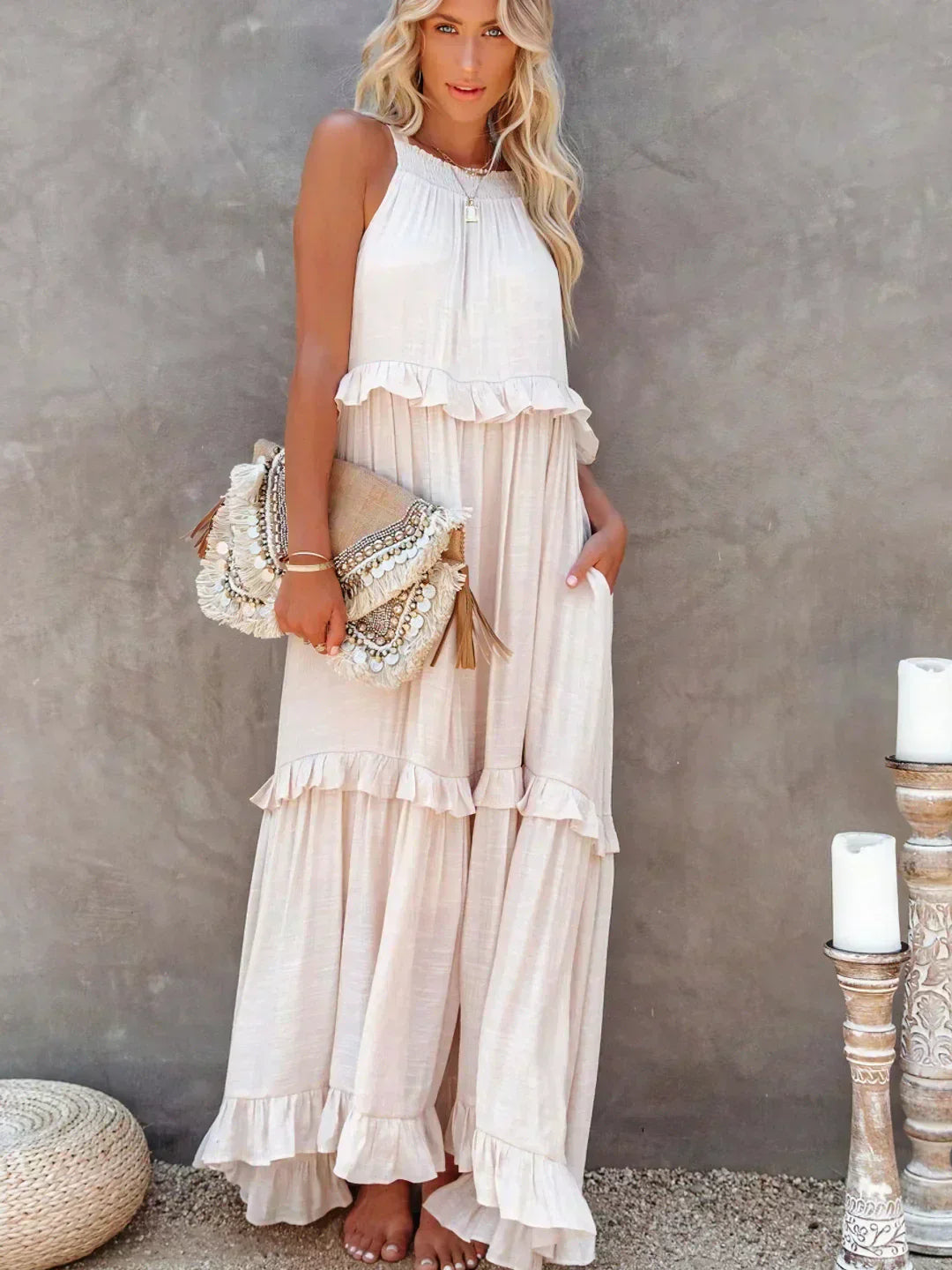 Sarah | Halter Ruffle Maxi Dress (Almost sold out)