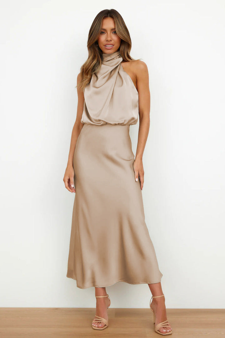 Nukka | Elegant Satin Halter Dress – Graceful & Chic