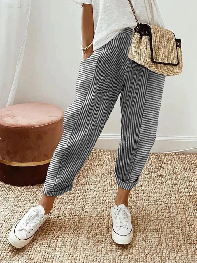 Kae | Striped Cotton Trousers