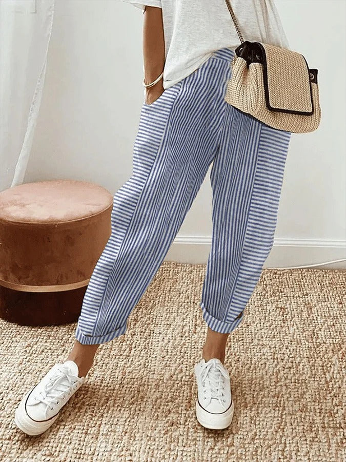 Kae | Striped Cotton Trousers