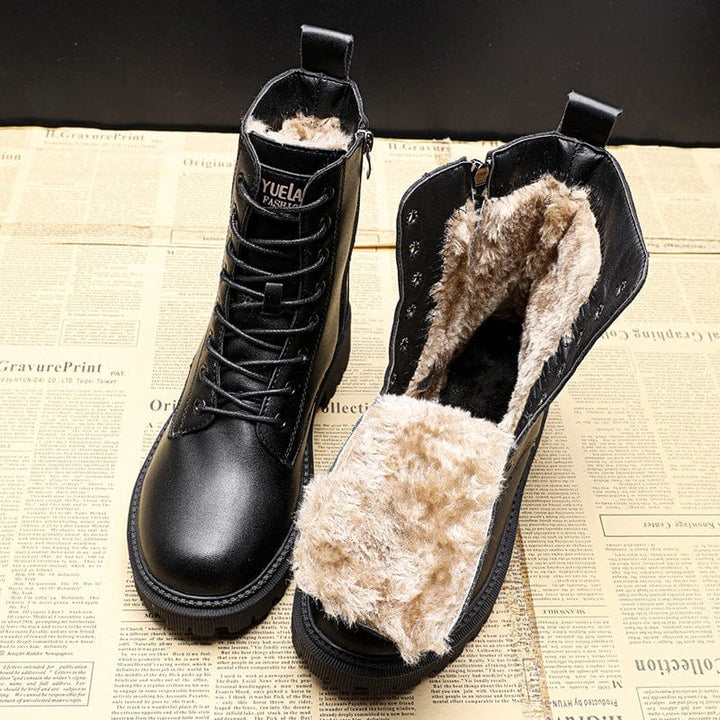 Harper | Black Leather Fur-Lined Insulated Boots