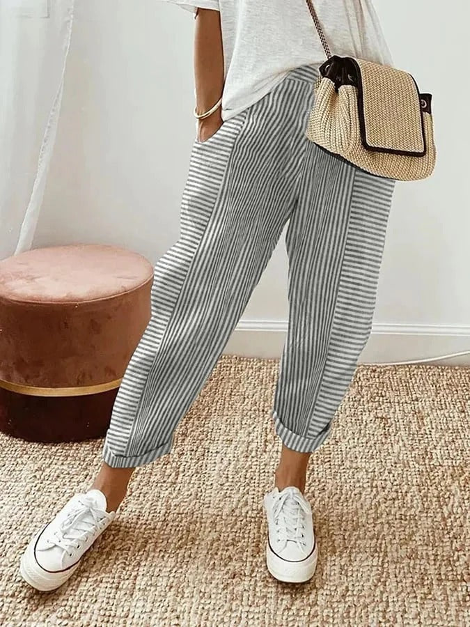 Kae | Striped Cotton Trousers