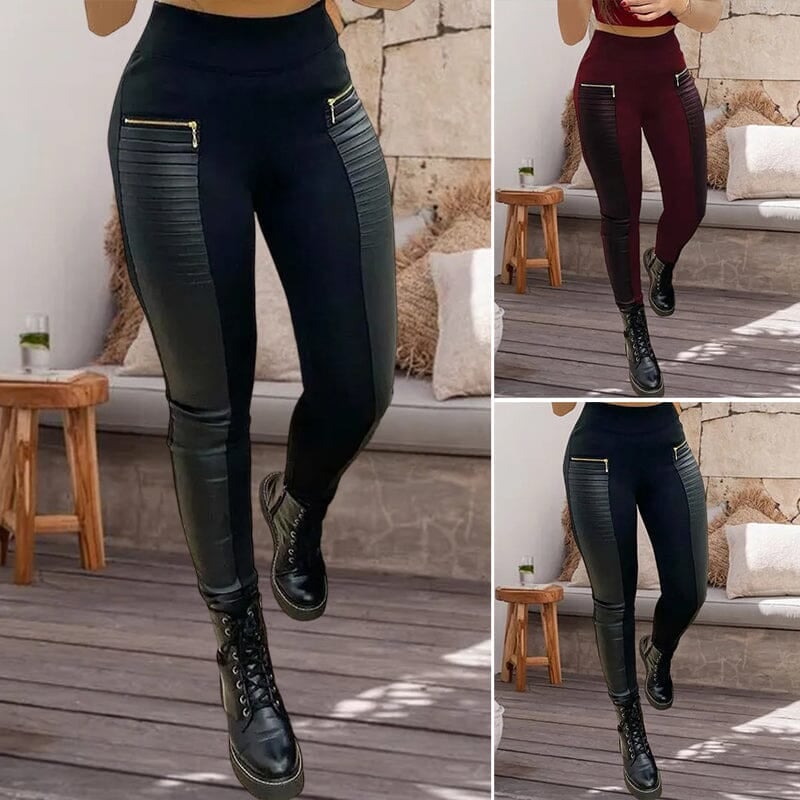 Luna Noir – Elegant Contrast Faux Leather Pants